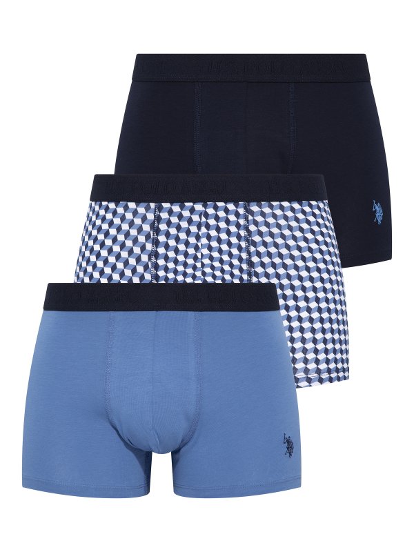 U.S. POLO ASSN. 3Pack boxerky 80256tm.modrá, denim, kostka  | Vermali.cz